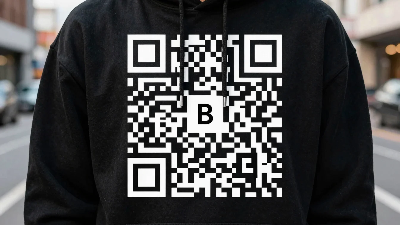 Close-up of a high-density woven QR code on a premium black stree